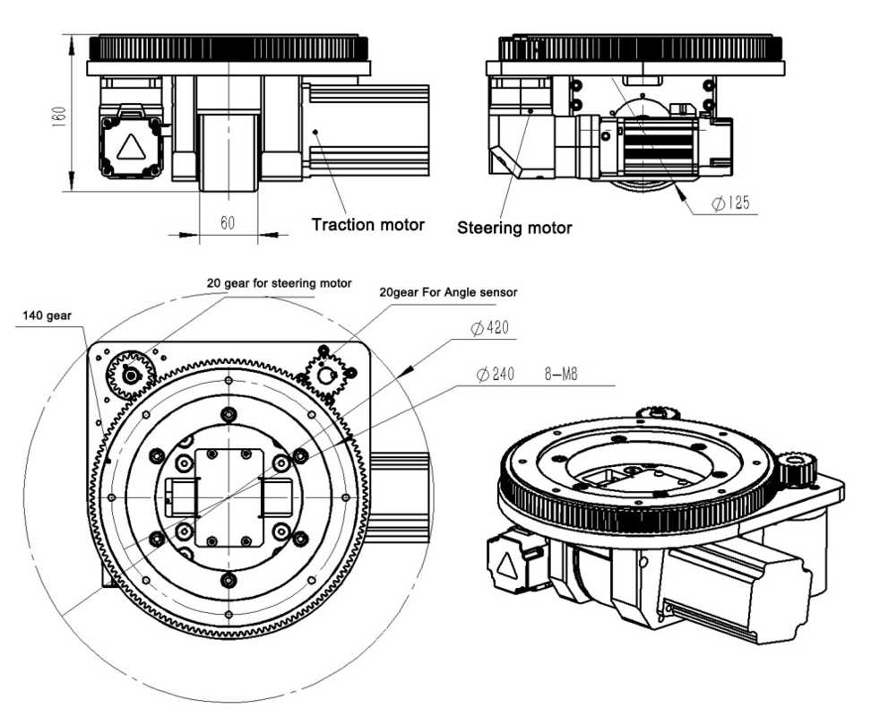 ZL-160 raddoppiano la ruota motrice del AGV di sostegno costruita in riduttore dell'ingranaggio planetario